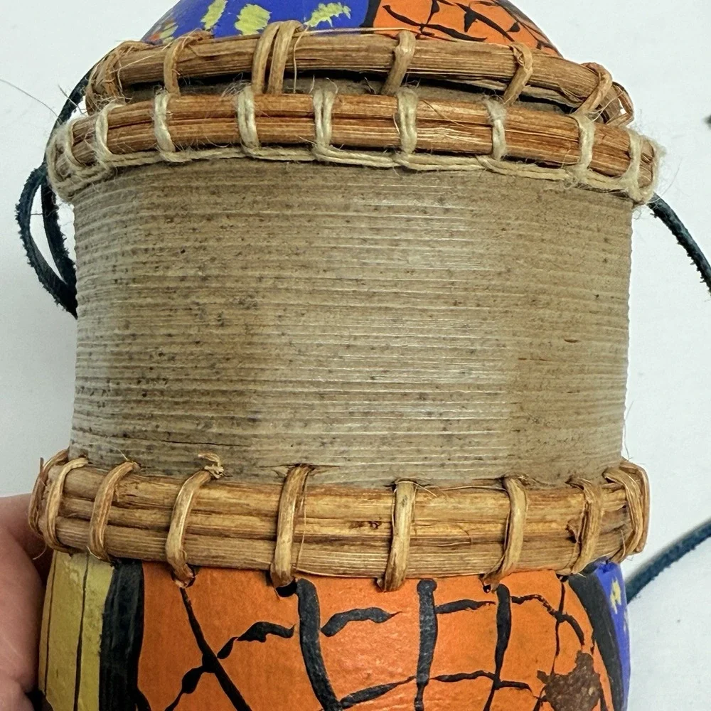 Hand‎ Painted Folk Art Gourd Basket Container Signed CS Southwestern